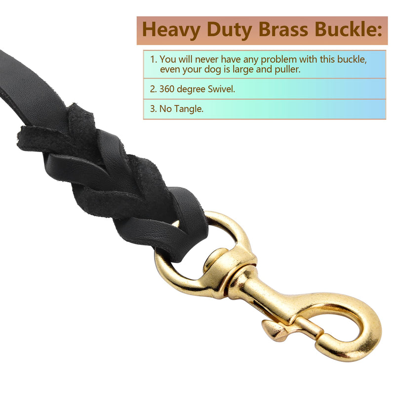 WOPOKY Genuine Leather Dog Leash - Heavy Duty Dog Training Leashes for Large Breed Dogs and Medium Dogs - 4FT / 5FT / 5.6FT Long with Color Black and Brown 4 FT - PawsPlanet Australia