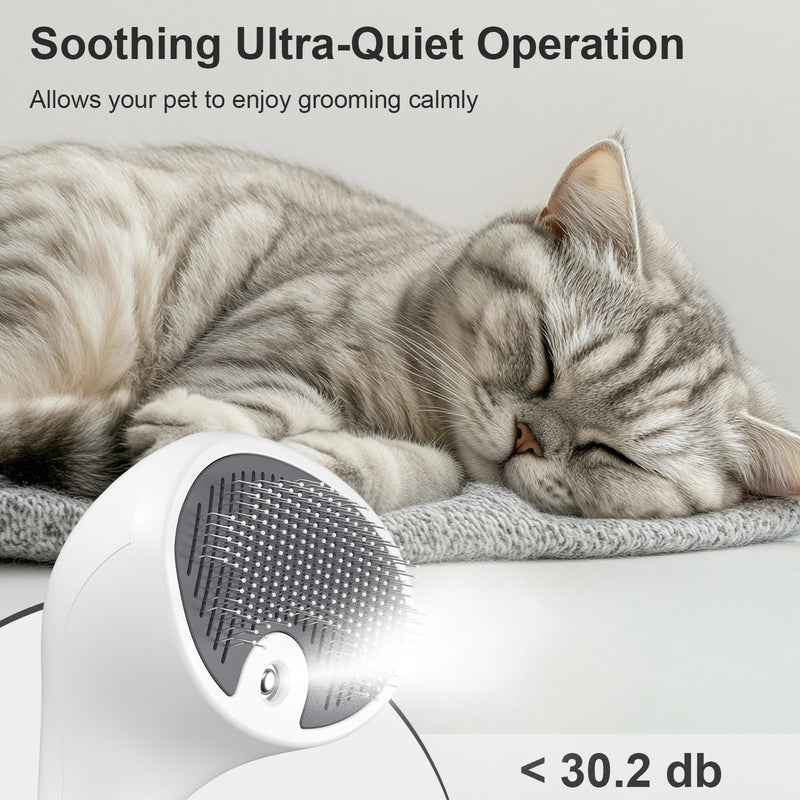 Steam Cat Brush with Release Button, [Ultra-Quiet Design/Comfort-Grip Handle] Pet Spray Dog Brush, Rechargeable Pet Steam Brush for Long Short Hair Cats, Dogs, Rabbits Grooming(Gray-White) Gray-White - PawsPlanet Australia