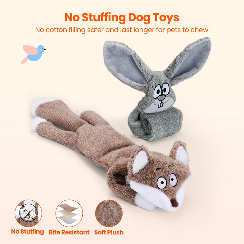 HGB Squeaky Dog Toys, No Stuffing Crinkle Dog Toys for Large Medium Small Dogs, Plush Dog Toys to Keep Them Busy, Dog Chew Toys for Puppy Teething, Pet Toys, 2 Pack Bunny & Redfox - PawsPlanet Australia
