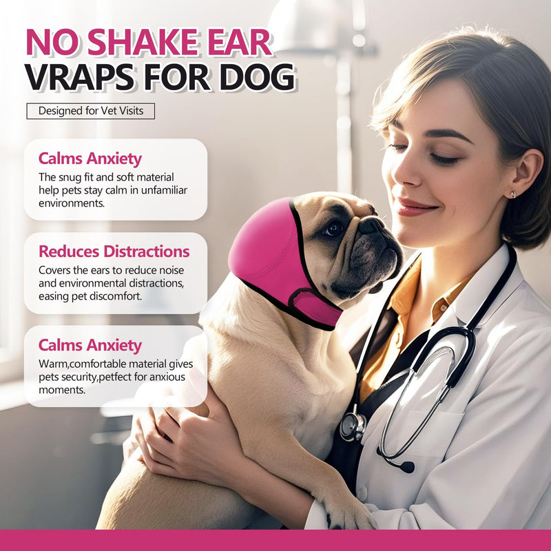 Dog Ear Muffs & No Shake Ear Wrap for Hematoma, Bathing, Drying & Noise Anxiety Relief - Elastic Waterproof Ear Protector with Calming Hoodie Design for Grooming/Head Ear Cover (Rose red, L) Rose red