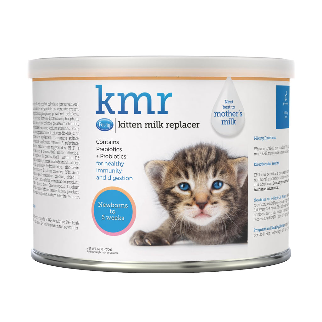 Pet-Ag KMR Kitten Milk Replacer Powder - 6 oz - Powdered Kitten Formula with Prebiotics, Probiotics & Vitamins for Kittens Newborn to Six Weeks Old - Easy to Digest 6 Ounce (Pack of 1)