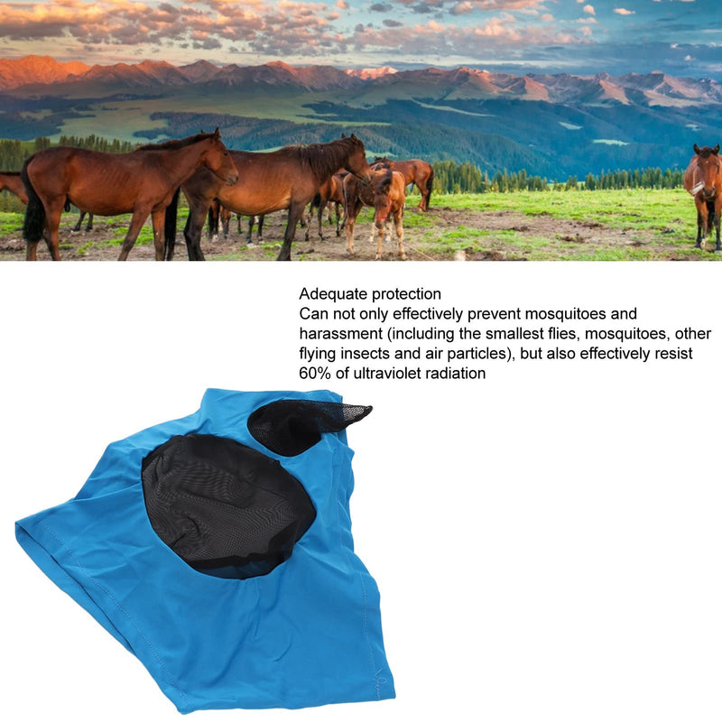 Horse Fly Mask with Ears Protection Professional Sun Comfortable Breathable Design for Barn Horses Blue 44x36cm