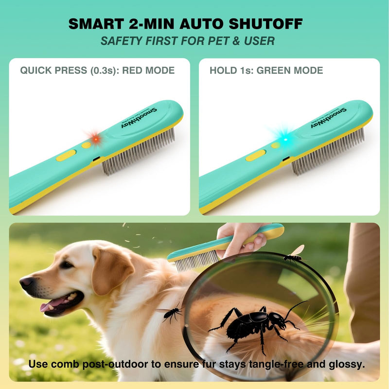 Professional 3-Row Tick & Flea Comb for Dogs & Cats - Stainless Steel Teeth with Negative Ion Anti-Static | Detangling Grooming Tool for Poodles, Shih Tzus & Long Haired Pets (One Size) One Size - PawsPlanet Australia