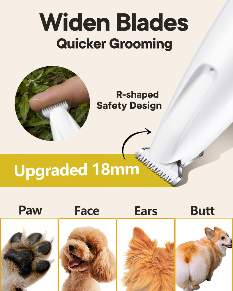 Upgraded Dog Paw Trimmer with LED Light, 18mm Widen Blade, 35dB Low Noise, LED Display, Fully Waterproof, Rechargeable Clipper for Dogs Cats Trimming Paws, Eyes, Ears, Face, and Rump - PawsPlanet Australia