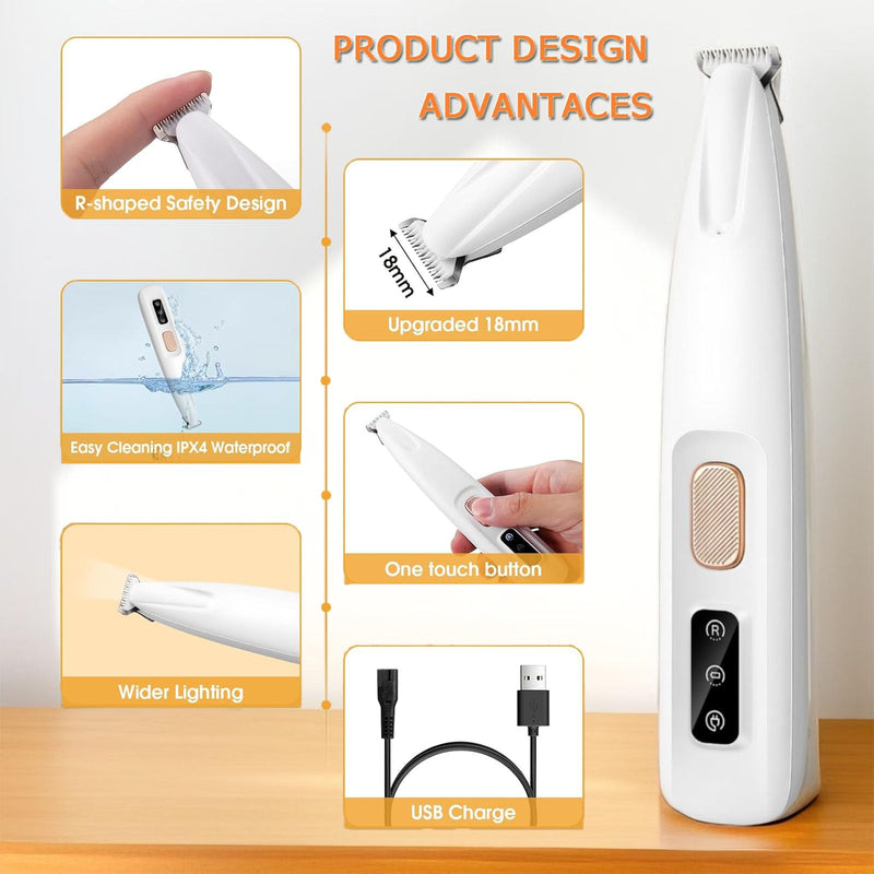1PC Dog Paw Trimmer with LED Light,35dB Low Noise Precision Pet Paw Trimmer for Dogs Cats Grooming Clippers,Safety Electric Paw Hair Trimmer for Paws,Ears,Rump,Face,Eyes 1set - PawsPlanet Australia
