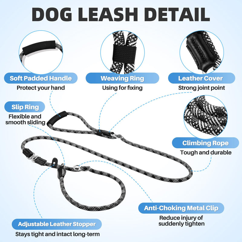 SlowTon Slip Lead for Dogs - Hands Free No Tangle Adjustable 5-7 FT 1/2” Rope, Heavy Duty Nylon Leash for Large Medium Dogs That Pull, No Pull Training Slip Leashes, 20-120lb, Black - PawsPlanet Australia