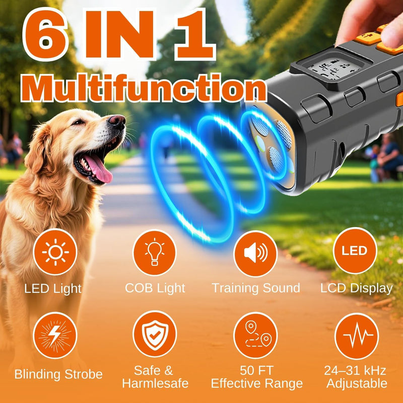 Dog Bark Deterrent - 2025 Triple Anti Bark Device Ultrasonic Strobe light Hybrid with 2 Modes, 6 IN 1 Humane Trainer, LCD Display, 50ft Range for Indoor Outdoor, Instantly Stop Neighbor's Dog Barking