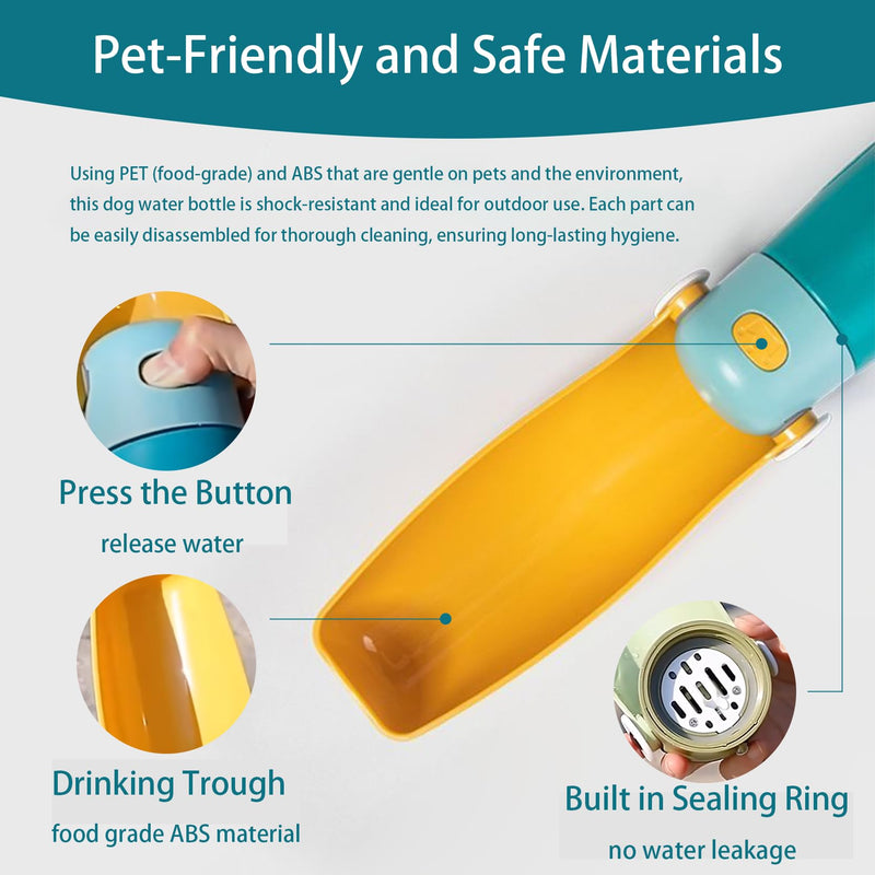 Dog Water Bottle Portable,Puppy Travel Water Bowl,Dog Water Bottle Dispenser for Walking,Puppy Essentials,One-Touch Water Dispensing & Retraction,Thick Body,Shockproof & Durable (Green, 480ml/16oz) GREEN - PawsPlanet Australia
