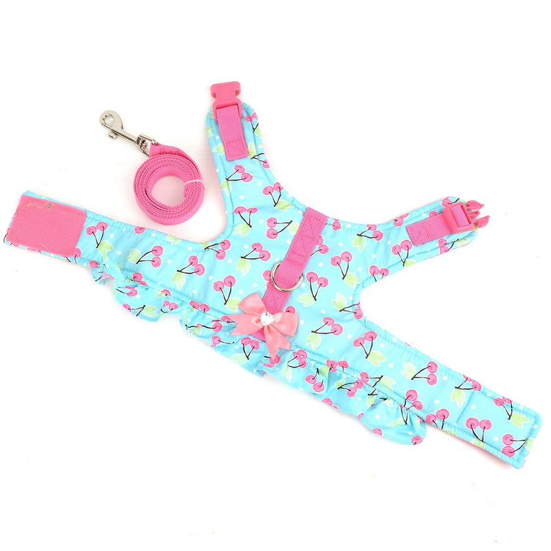 SELMAI Cat Harness and Leash for Walking Escape Proof Cherry Vest Harness for Small Dogs Boys Girls Kitten Puppies Easy on Jacket Soft Padded Cat Vest for Walking Outdoor Spring Autumn XS blue cherry - PawsPlanet Australia