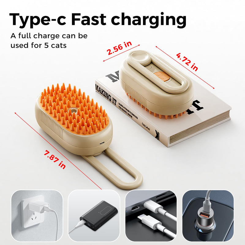 Upgraded 4-in-1 Pet Steam Beauty Brush Wireless Rechargeable Cat and Dog Hair Removal Tool - Anti-Static, Massage, Deep Cleaning, Detangling, One-Stop Professional Beauty Solution brown - PawsPlanet Australia