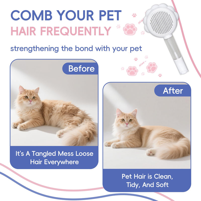 Cat Brushes For Indoor Cats, Cat Shedding Brush With Pet Flea Comb & Pet Nail Clippers, Slicker Brush For Dogs & Rabbit Grooming Kit, Spray Hair Removal Comb With Release Button & Visual Spray, White - PawsPlanet Australia