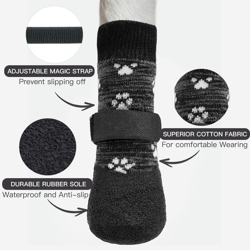 Mihachi Anti Slip Dog Socks, Dog Boots for Hardwood Floors Prevent Licking, Traction Control Waterproof Rubber Sole Paw Protectors for Small Medium Large Dogs,Grey XL Grey XL(Pack of 4) - PawsPlanet Australia