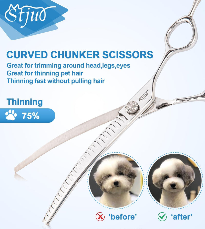 Professional Dog Grooming Scissors, Japanese 440C Stainless Steel, 62 HRC Hardness (Curved Chunker, 7.5'') - PawsPlanet Australia