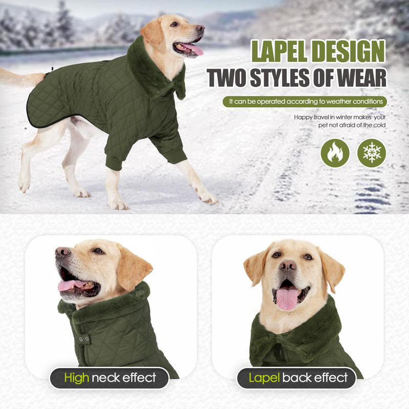 Warm Coat With Double Zipper, Winter Clothes for Small Medium Large Dogs, Turtleneck Puffer Jacket, Two Legs Cold Weather Coats, Wind & Waterproof Winter Jacket XXX-Large Green