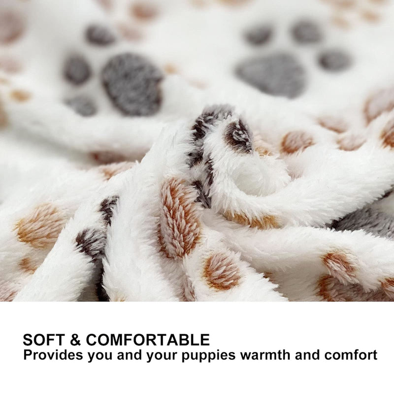 SORKUT 1 Pack 3 Puppy Dog Blankets Super Soft Warm Sleep Mat Fluffy Premium Fleece Pet Blanket Flannel Throw for Dog Puppy Cat - Paw Print Beige/Pink/Brown Large(40"x30") Large(40"x30") - PawsPlanet Australia