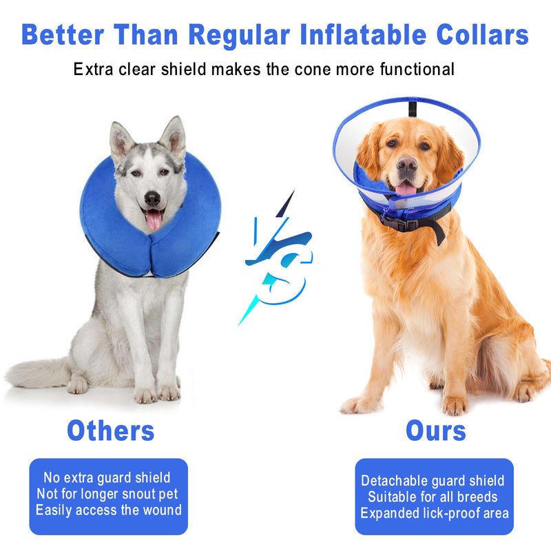 Dog Cone Collar, Inflatable Dog Cone After Surgery for Small Medium Large Dogs, Soft Dog Cone of Alternative with Enhanced Anti-Licking Guard Shield for Pets (Blue, S (Neck: 5"-8")) Blue S (Neck: 5"-8") - PawsPlanet Australia