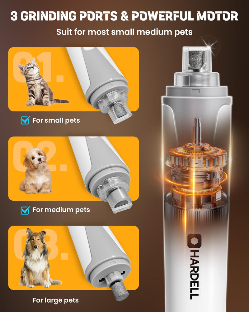 HARDELL Dog Nail Grinder, Super Quiet Dog Nail Trimmers with 2 LED Lights & 3 Grinding Ports, Safety Pet Nail Grinder for Small Dogs/Cats & Puppy Dog Nail Trimmer (white) - PawsPlanet Australia