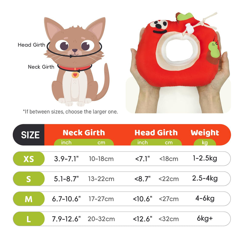 Cat Cone Collar Soft, Lightweight Cat Doughnut Collar after Surgery, Neck Wound Protection, Cute Apple-Shaped Cones to Stop Scratching, Waterproof Kitten Neck Brace to Anti-Licking, Red M Apple Red