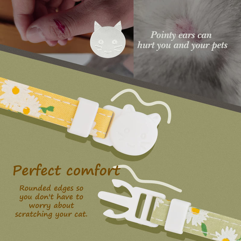 2 Pack Cotton Breakaway Cat Collar with Bell,Yellow&Green Flowers Pendant Cute Cat Collar Kitten Collar,Ideal for Girl Cats Boy Cats Yellow&Green - PawsPlanet Australia