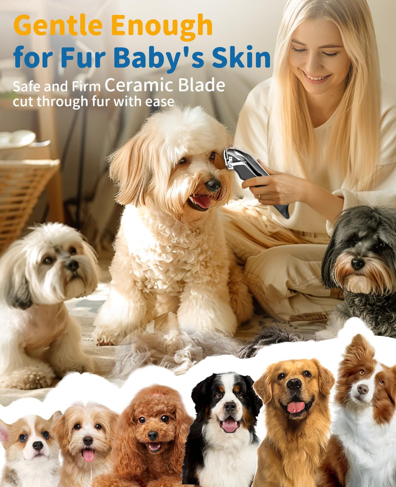 Cordless Dog Clippers for Grooming Professional for Thick Hair Coats, Low Noise Shaver Dog Grooming Kit with LED Display, Razors Dog Hair Shears Ceramic Blade, Pet Hair Trimmer for Dogs Cats (MS041) 7000 rpm - PawsPlanet Australia