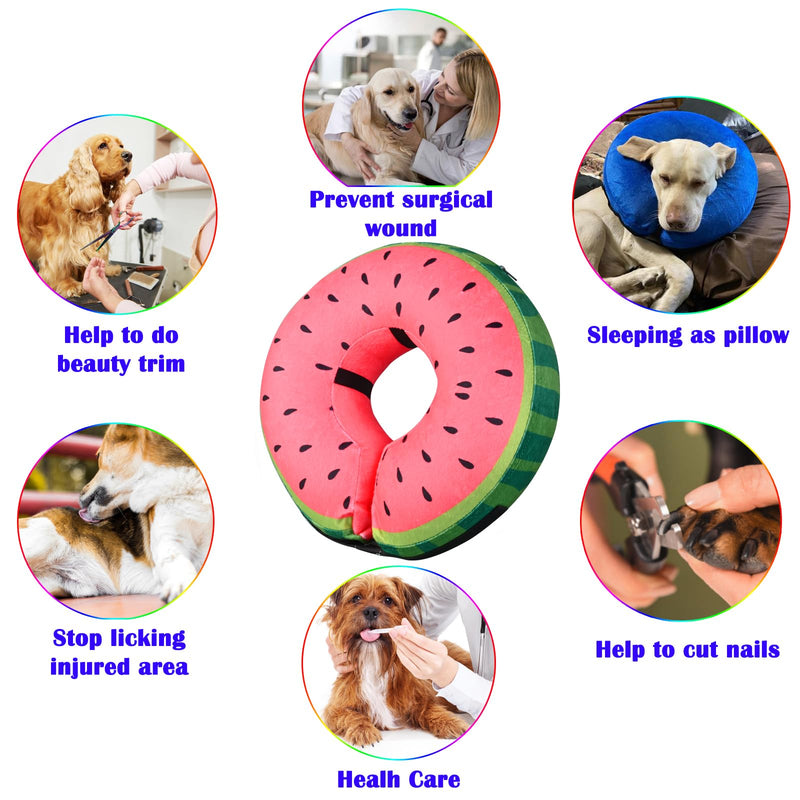 Inflatable Dog Cone Collar for After Surgery, Soft Adjustable Blow up Donut E-Collar for Small Medium Large Dog and Cats Watermelon Large (Neck: 15"-18")
