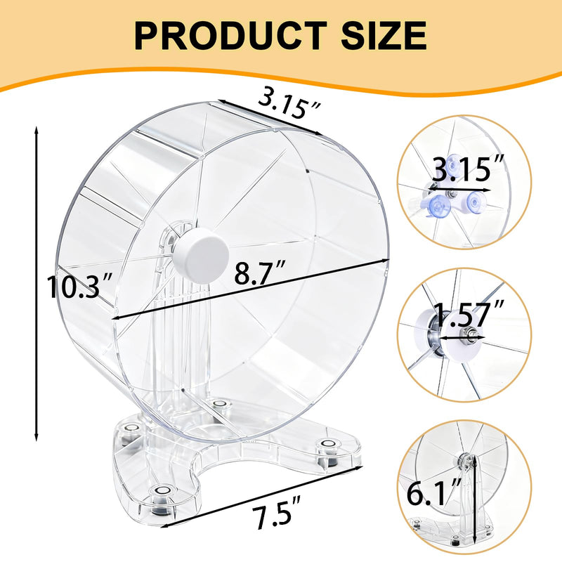 Hamster Wheel, 8.7" Super-Silent Exercise Wheels, Dual-Bearings Quiet Spinner Running Wheels, 3 Installation Methods, Fits Any Hamster Cage, Hamsters Toy for Dwarf Hamsters, Gerbils, and Small Pets. Transparent Large - PawsPlanet Australia