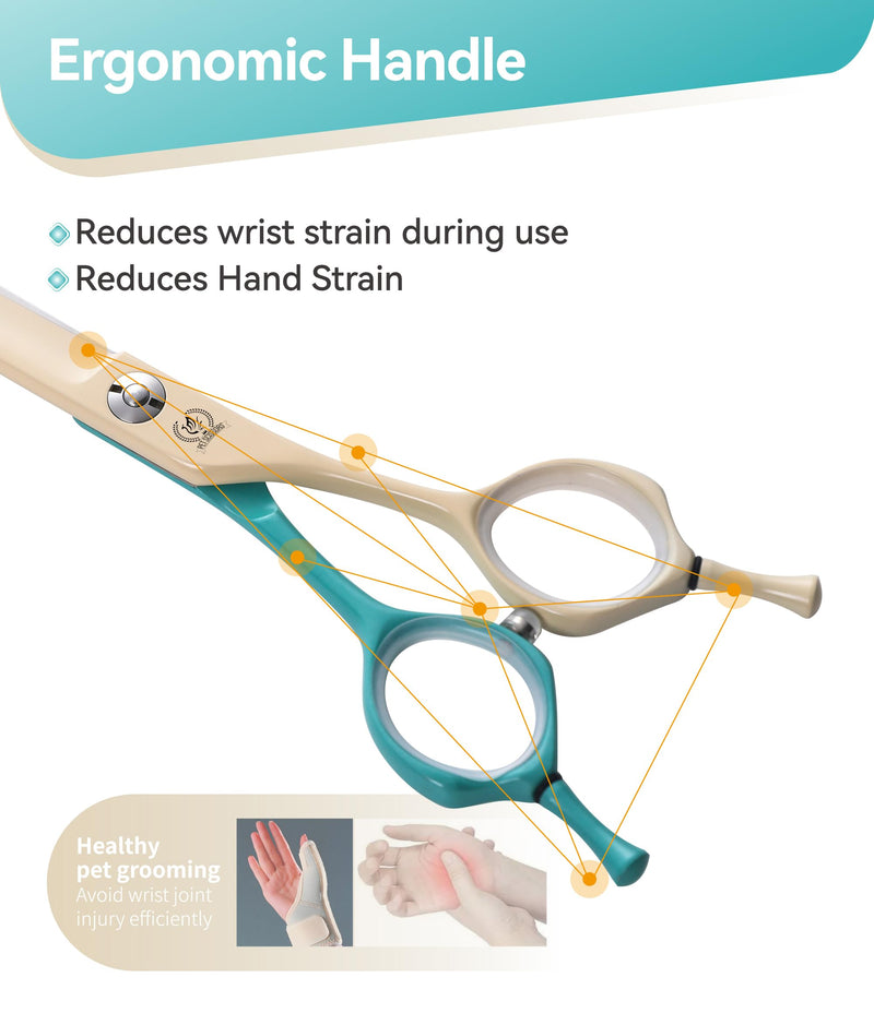 Fenice Peak Curved Dog Grooming Scissors with Coating 440C Stainless Steel, 7 inch Professional Curved Shears Dog Grooming，25 Degree of Curved Blade，Pet Shear for Trimming Face and Paws, Green & White 7" Green&white - PawsPlanet Australia