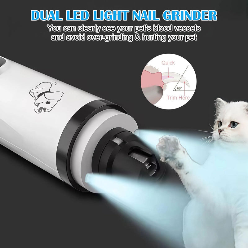 PASHOP Dog Nail Grinders, LED Dog Nail File with 2 Grinding Heads & 3 Speed, Rechargeable Low Noise Dog Claw Grinder for Dogs, Cat