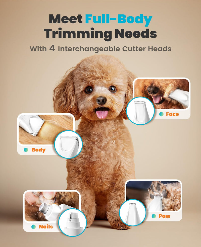 oneisall Quiet Dog Grooming Kit 4 in 1, LED Light Dog Nail Grinder, 2000mAh Pet Grooming Clippers Paw Trimmer for Paw, Nail, Face, Ears, Legs, Body with Storage Bag Gold