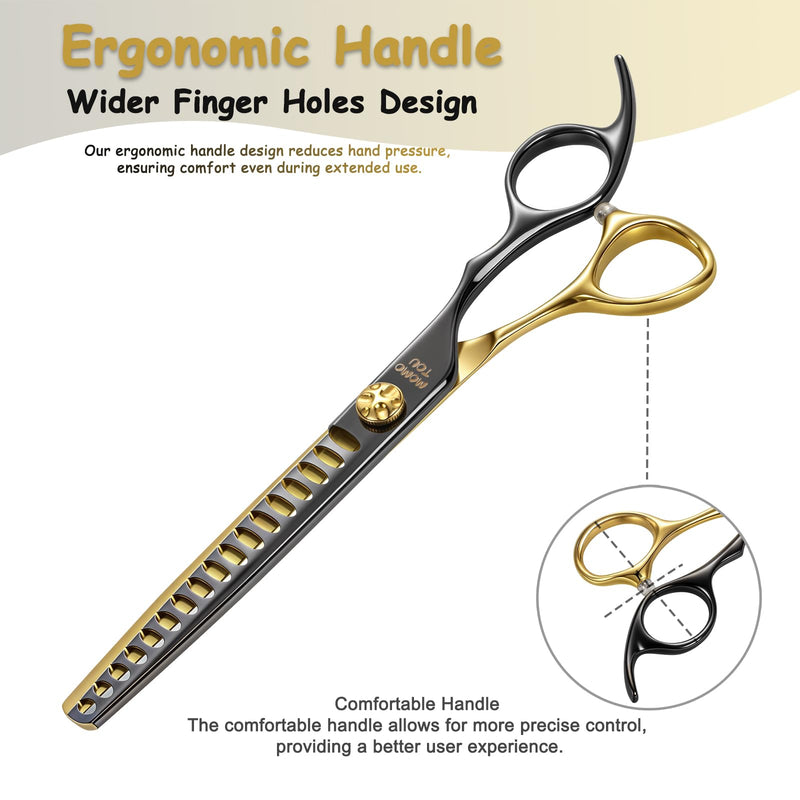 7.5'' Chunker Dog Grooming Scissors with Decorative Screw Sharp and Durable Black and Golden 440C Stainless Steel Dog Thinner Shears Easy Use for Groomers and Beginners. Chunker Scissors 7.5''