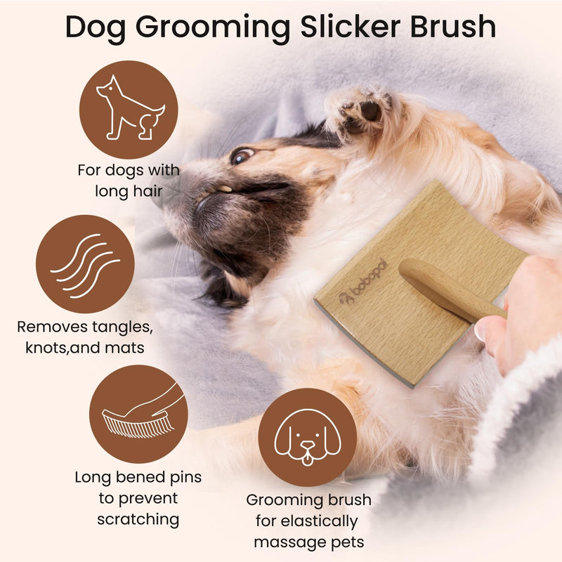 Dog Slicker Brush,Dog Brush for Shedding,Grooming Brush for Large Dogs,Ergonomic Handle Grooming Like Professional,Dog Brush for Long Haired Dogs & Remove Tangles & Mats,Beech Wood - PawsPlanet Australia