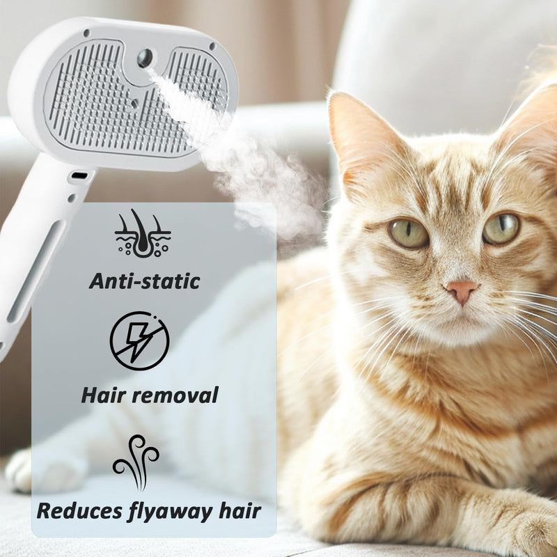 Fresh Fur Shower Brush, 3 In 1 Self Cleaning Pet Spray Hair Removal Comb, Pet Steamy Shower Brush + Bathing Solution, Removes Loose Hair & Reduces Shedding, for Long & Short Haired Pets (White) White - PawsPlanet Australia