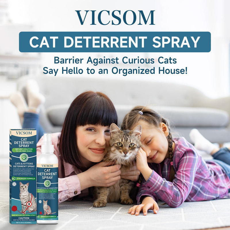 Cat Deterrent Spray, Natural Cat Repellent Spray, Anti-Scratch Deterrent for Furniture, Sofas, Rugs, Curtains, Plants, Indoor & Outdoor Repellent Cats Kittens, Non-Toxic, Alcohol-Free 6.76 FL Oz