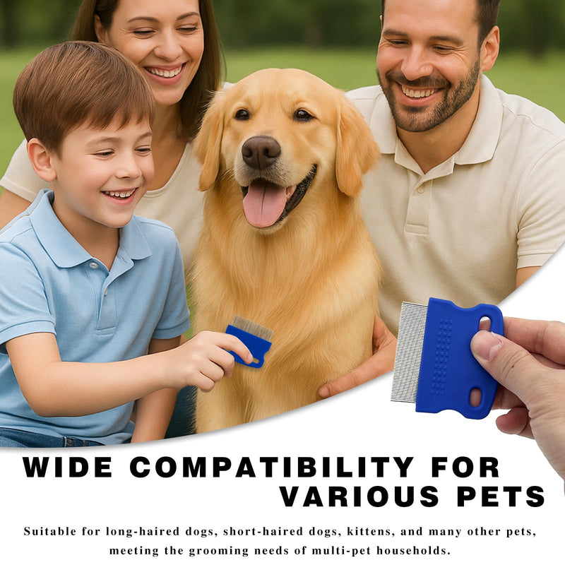 Stainless Steel Flea & Lice Combs for Dogs and Cats, Rounded-Tooth Pet Grooming Tools for All Coat Types, 8 Pieces