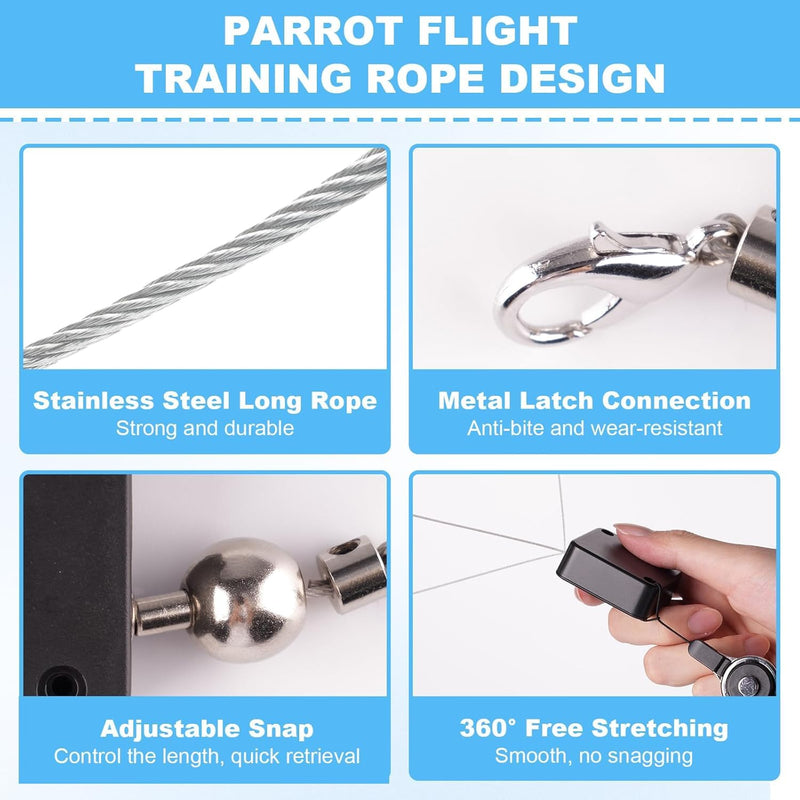 19.69Ft Retractable Bird Leash, with 5 Different Size Foot Ring and Feeder Box, Anti-Bite Parrot Harness Bird Flight Training Rope for Budgies, Cockatiels, Psittacula Longicauda, Mini Macaws 19.69FT - PawsPlanet Australia