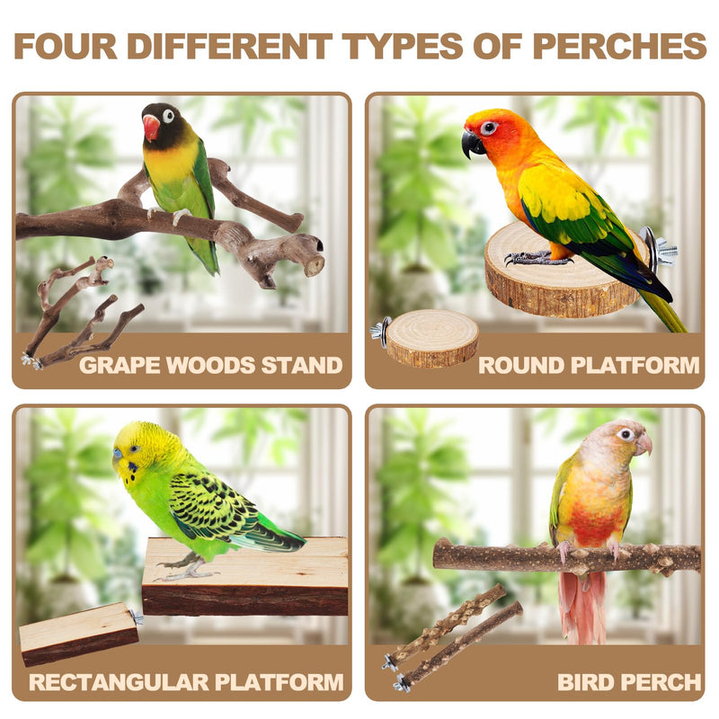 6-Piece Bird Perch Set - Natural Wood Grape Sticks, Paw Grinding Forks, Bird Stand & Toys for Parakeets, Cockatiels, Conure, Budgies - PawsPlanet Australia