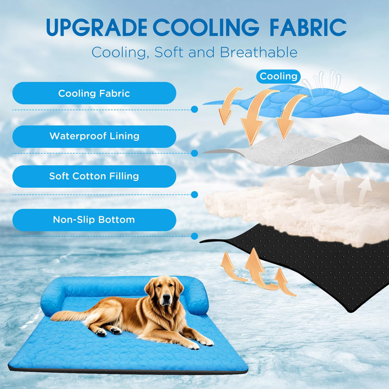 Small Cooling Dog Bed, Cooling Mat for Dogs & Cats | Machine Washable Couch Bed, Waterproof & Non-Slip Blanket Cover | Pad for Pets Indoor Outdoor(No Gel), S-28 x 28 inch Lake Blue S-28x28x5" - PawsPlanet Australia
