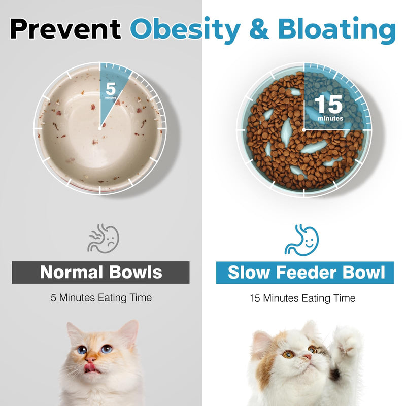 2PCS Cat Slow Feeder Bowl, Cat Food Bowl with Fish Pool Design, Healthy Eating Diet Pet Bowl, Interactive Puzzle Feeder Dish for Cats, Non-Slip Anti Gulping Cat Bowl for Dry and Wet Food White+Green - PawsPlanet Australia