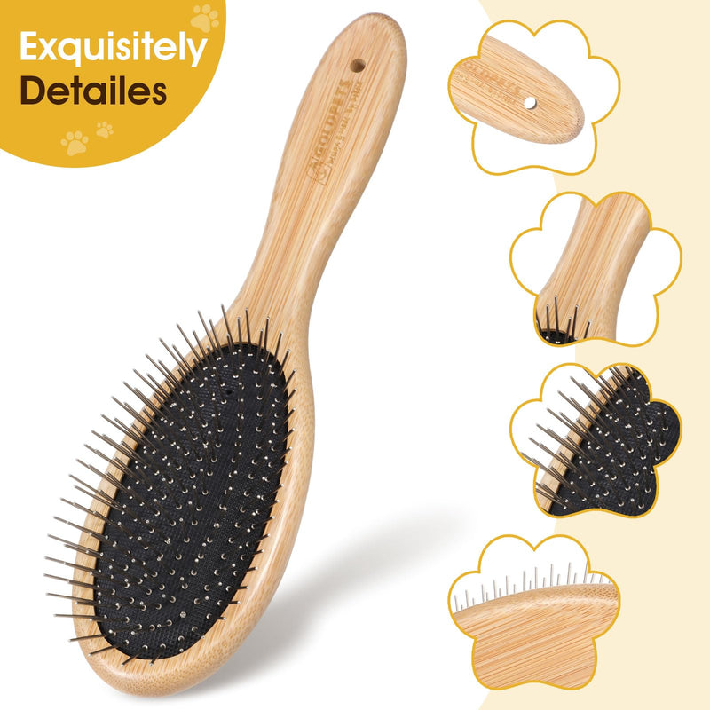 cobee Stainless Steel Pin Dog Brush, Bamboo Handle Grooming Brush 20mm Round Pins Airbag Pet Comb Professional Dog Pin Brush Fur Shedding Comb for Long or Short Hair Cat Dog - PawsPlanet Australia