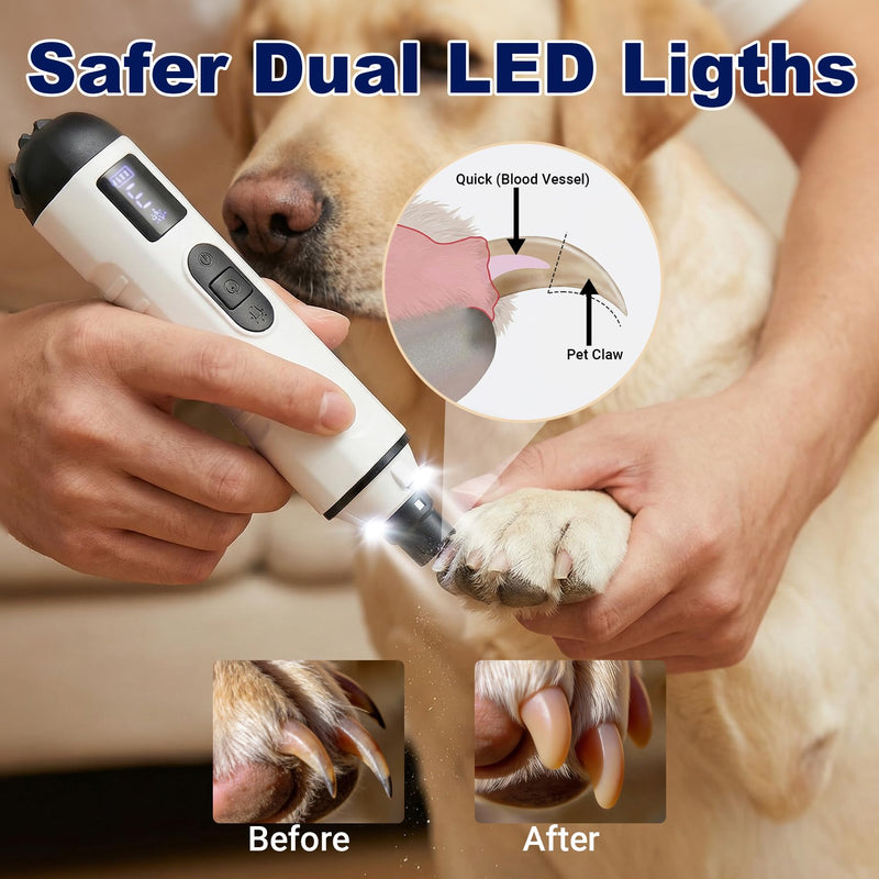 2026 Upgraded Silent Groom Pro Nail Grinder, Cordless Grooming Pro Nail Grinder for Dogs with 5-Speed & Led Light, Rechargeable USB Charging & 2 Grinding Wheels for Dogs and Cats - PawsPlanet Australia