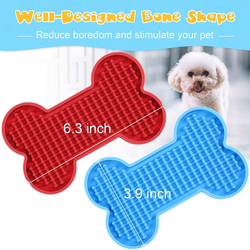 Lick Mat for Dogs Peanut Butter Licking Mats Slow Feeding Dog Bowl, Tattoo and Anxiety Reducer for Pet Food, Yogurt, Dog Bath, Dog Grooming and Dog Training - 2 Pack Blue+Red