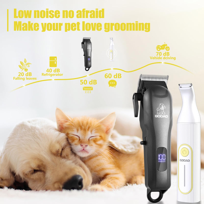Dog Clippers for Grooming,Dog Grooming Kit for Heavy Thick Hair&Coats/Low Noise Rechargeable Cordless Pet Shaver with Paw Trimmer Nail Grinder/Hair Trimmer for Small & Large Cats Black - PawsPlanet Australia