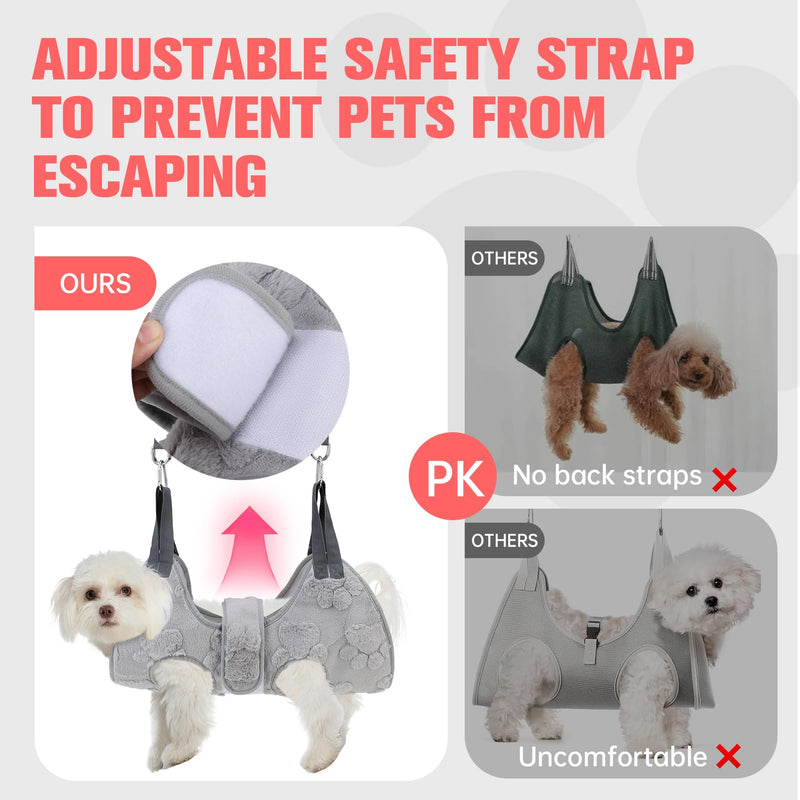 PAWCHIE Dog Grooming Hammock Harness for Dogs & Cats with Pet Nail Clipper Trimmer,Cat Hanger Sling for Trimming Clipping Nails,Warm Plush Dog Hammock Restraint Bag for Small Medium Large Dogs,Grey S Grey 1 - PawsPlanet Australia