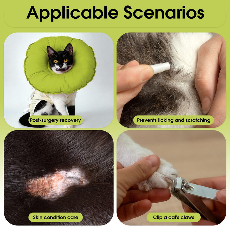 Soft Cat Recovery Collar, Anti-Lick Adjustable Cat Cone, Lightweight After Surgery Protective Collar, Comfortable Alternative to E Collar for Cats, Green S