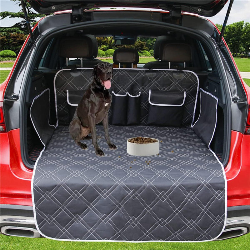 Looxmeer Car Boot Liner, Dog Boot Cover with Bumper Protection and Side Protection, Multi-layer Dog Blanket for Car Trunk with Collapsible Dog Bowl, Waterproof & Non-Slip, Black& Grey Black+Grey edge - PawsPlanet Australia