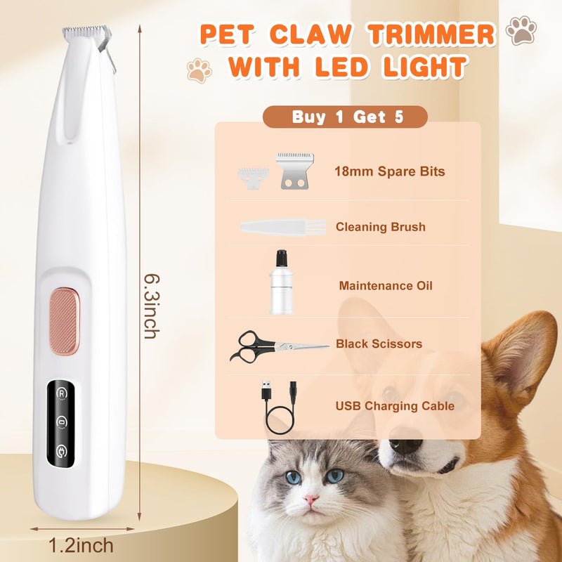 Dog Paw Trimmer, LED Light, Waterproof, Rechargeable, 18mm Blade, Low Noise, Smart Display, For Dogs & Cats - PawsPlanet Australia