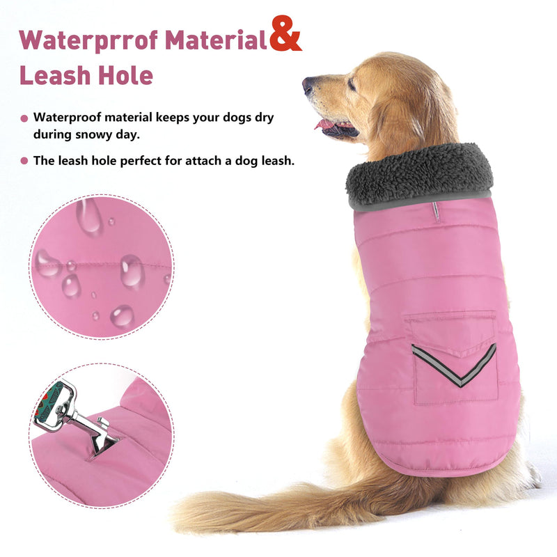 Dog Coat, Waterproof Dog Winter Jacket with Pocket, Reflective Adjustable Pet Snow Vest, Warm Cozy Fleece Sweater for Small Medium Extra Large Dogs - Light Pink, 3XL 3XL(Chest Girth:33.9-42.9") - PawsPlanet Australia