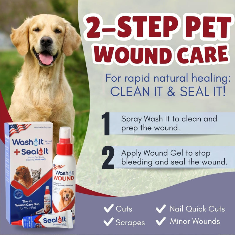 Dog Wound Care Gel & Wash Duo Pack | Styptic Powder Alternative for Dogs & Cats - Quick Stop Bleeding for Cuts (15ml) | Wash It Wound Wash for Dogs & All Pets/Animals to Gently Cleanse Wounds (4oz) - PawsPlanet Australia