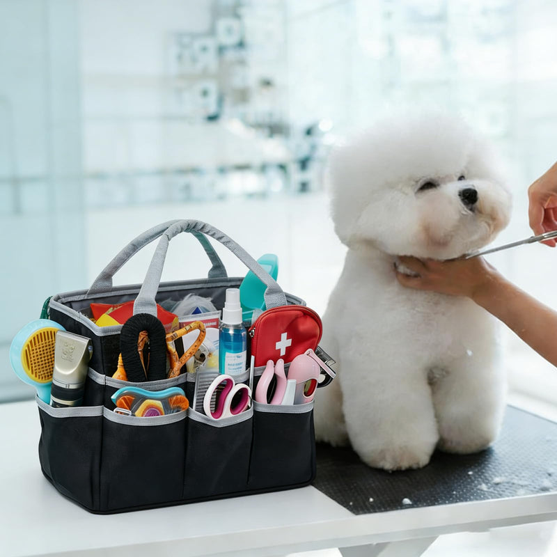 Dog Grooming Organizer Bag with 10 Pockets, 600D Oxford Portable Tote for Pet Supplies Storage, Travel Grooming Kit for Dog Cat Accessories, Shampoo, Brush, Clipper, Lightweight & Durable - PawsPlanet Australia