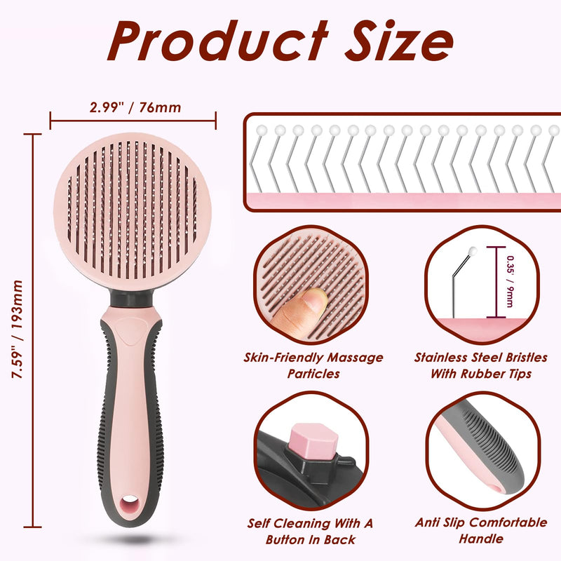 Pet Hair Brush, Cat Brush Self Cleaning Slicker Brush, Dog Brush for Shedding and Grooming, Pet Brush for Short and Long Haired Dogs Cats Rabbits, Removes Loose Undercoat & Tangled Hair (Pink) Pink Slicker Brush - PawsPlanet Australia